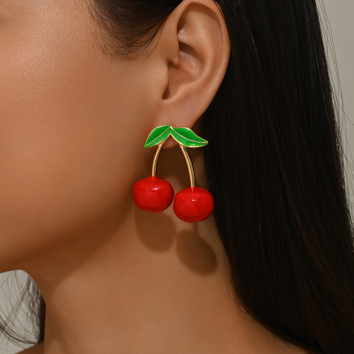 Cherry Drop Earrings 316 Stainless Steel Golden Tone